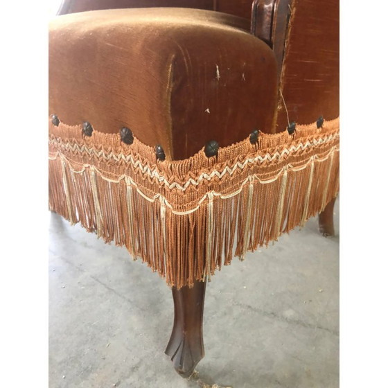 Image 1 of Fauteuil en noyer recouvert de velours Dralon, fin du XXe siècle