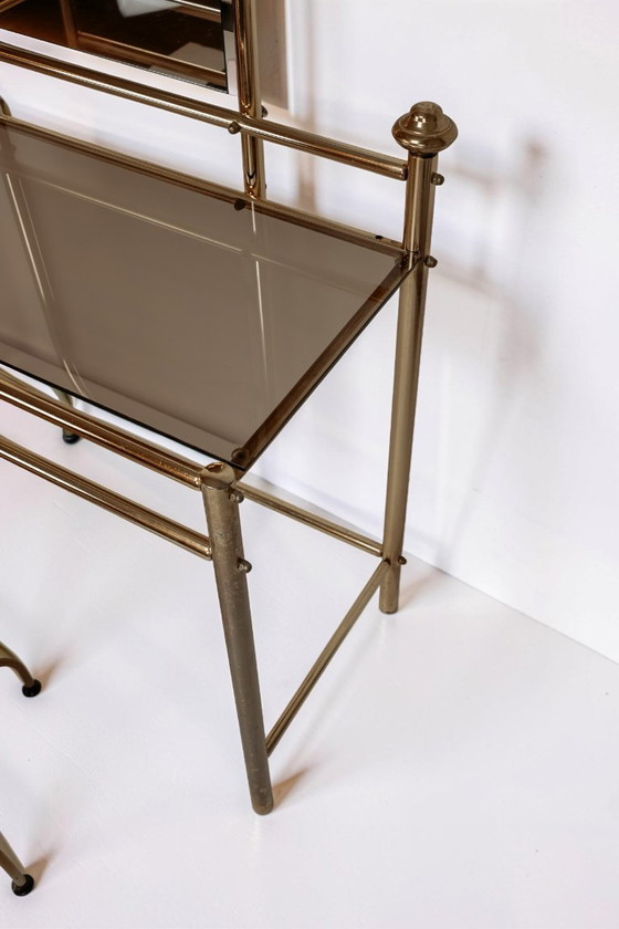 Image 1 of Vintage brass vanity table with stool