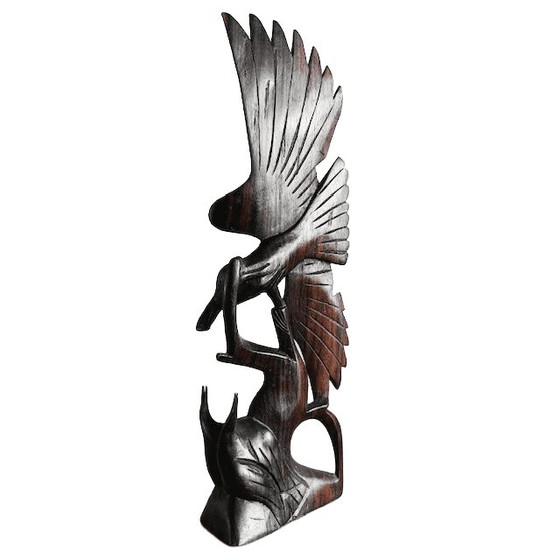 Image 1 of Vintage Art Deco woodcarving crane figurine, teak, 1930s
