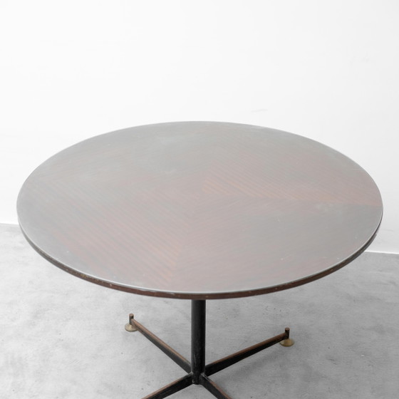 Vintage Round Table in Wood and Glass with Metal Base, 70s Modern Antiques – Conference table (photo 5 of 10)