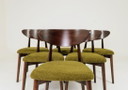 Ensemble de 6 chaises de salle à manger, tapisserie d'ameublement en noyer foncé vert, design naturel
