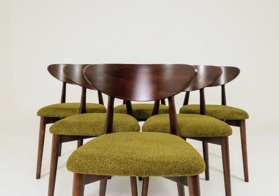 Image 1 of Eetkamerstoelen set van 6, bekleding van donker walnootgroen gras, natuurlijk ontwerp