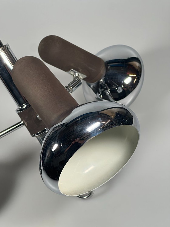 Image 1 of Lampada da soffitto anni '60/'70, faretto a 3 luci, metallo, stile spaziale