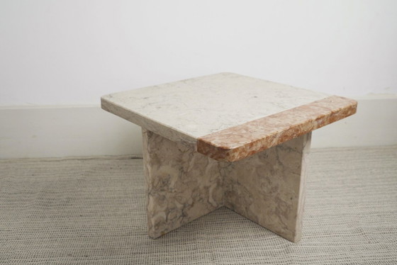 Image 1 of  Vintage Marble Nesting Tables Set of 3, Square Side Tables, Postmodern Solid Fossil Marble Stone Coffee Tables, Modern Accent F
