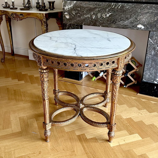 Table d'appoint ancienne avec plateau en marbre blanc, XIXe siècle