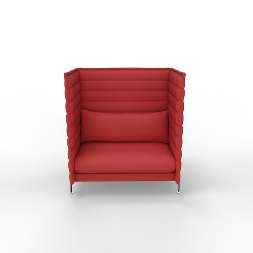 Sofá de dos plazas Vitra Alcove con respaldo alto, rojo.