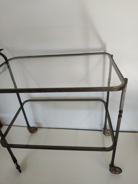 Image 1 of Carrello da giardino in metallo Brocante Carrello da portata Tavolo da giardino Piatti in vetro