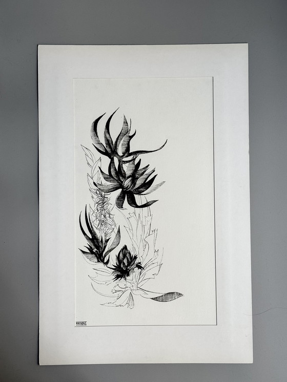 Image 1 of Eugene Eechaut (1928-2019) - Floral ink composition - 1970, signed