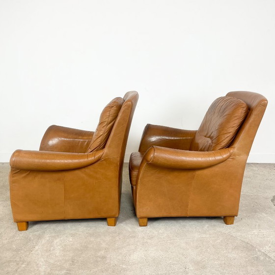 Fauteuils en cuir, marron, Bois, Vintage (photo 4 sur 13)
