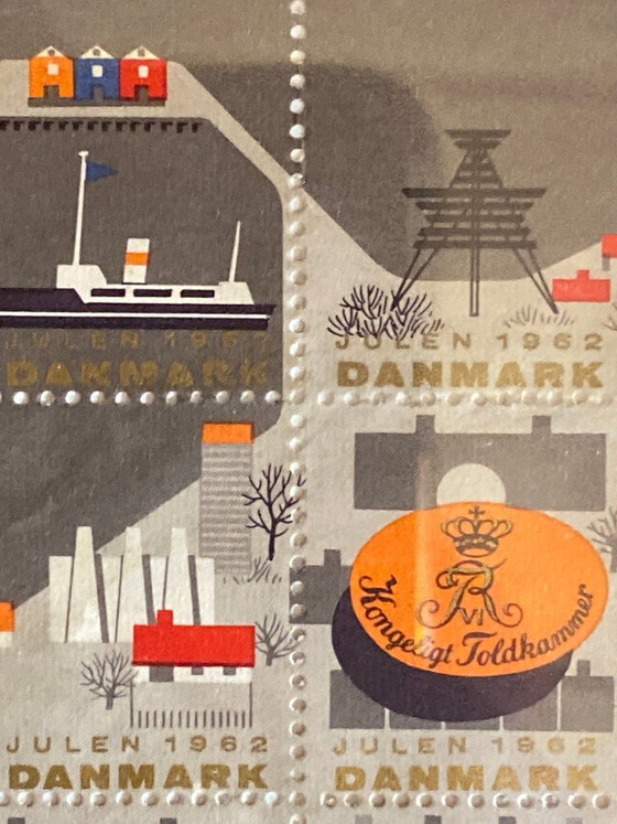 Cinque fogli originali incorniciati di francobolli natalizi danesi (1959-1964) – Stampe artistiche, Carta (photo 18 of 20)