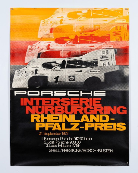 Image 1 of Porsche Interserie Nürburgring 1972 – Originele Vintage Porsche Poster van Atelier Strenger – Mid-Century Modern – 102x76 cm