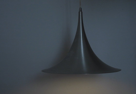 Trumpet Ceiling Lamp Mid Century Modern Tulip Witch Hat Large Vintage Pendant Light Brushed Aluminium Metal (photo 17 of 22)