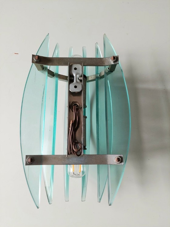 Image 1 of Par de apliques de pared italianos de cristal turquesa de Veca, 1970