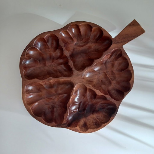 Vintage '70 Teak Bowl Oak Leaf, Handmade