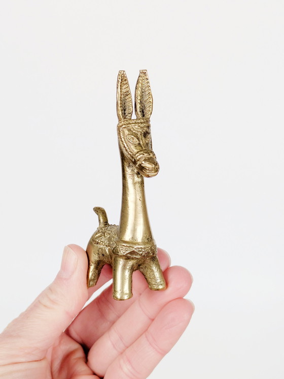 Image 1 of 3 statuette vintage in ottone raffiguranti asinelli o lama | Animali decorativi di metà secolo