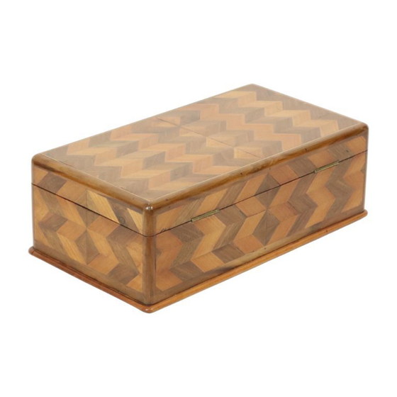 Image 1 of Schmuckkästchen aus Holz, Chevron-Muster, Art Deco