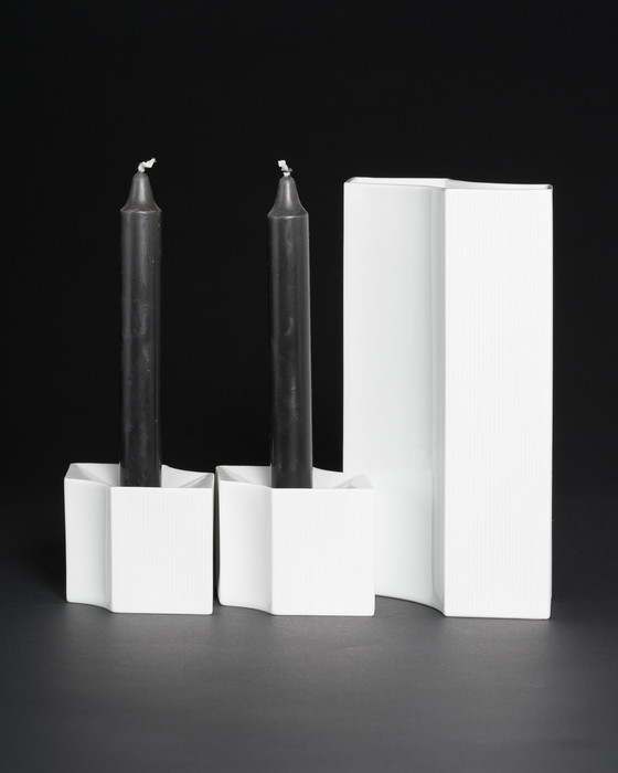 Image 1 of Vintage ROSENTHAL Sami Wirkkala Duitse bisque porseleinen vaas en kandelaars