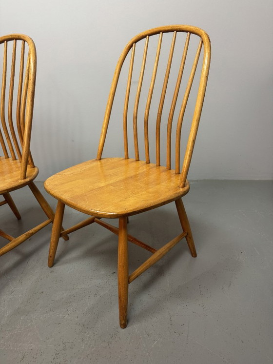 Image 1 of Set of 4 Mid-Century Design Spindle Back Dining Chairs by Bengt Akerblom & Gunnar Eklöf for Nässjö Stolfabrik, Sweden 1950s.