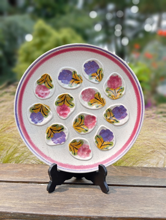 Image 1 of Grande piatto da ostriche decorato con fiori 1960 di MBFA - Francia