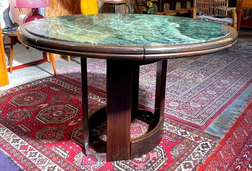 Table vintage en marbre vert de mer et palissandre années 1970