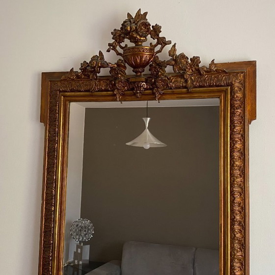 Miroir Doré Fin 19ème Avec Fronton Décoré. 150x82. – Wood (photo 4 of 6)