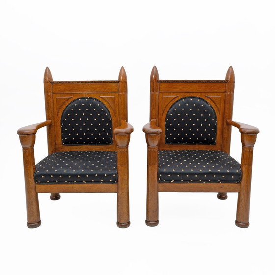 Image 1 of Eikenhouten art deco fauteuils in Amsterdamse stijl uit de jaren 1920
