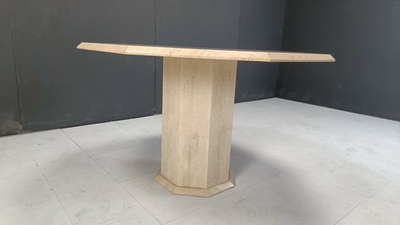 Image 1 of Tavolo da pranzo ottagonale in travertino italiano, anni &#39;70