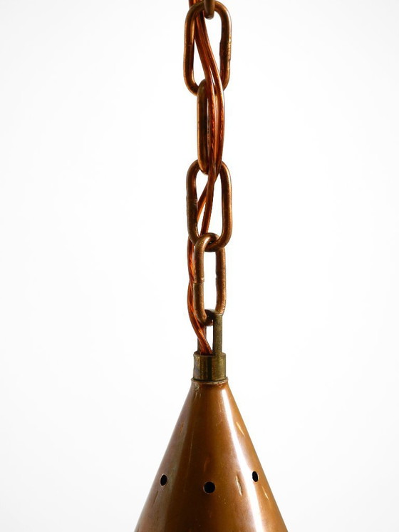 Image 1 of 1960s cone pendant lamp in copper by TH. VALENTINER Copenhagen, Made in Denmark