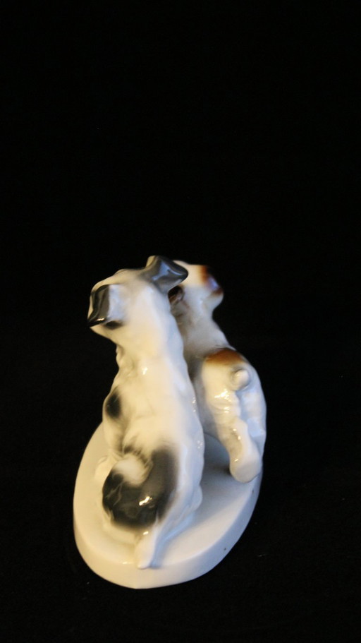 Figuras de perros, grupo de 2 terriers, porcelana, sin marca, sin daños, vintage.