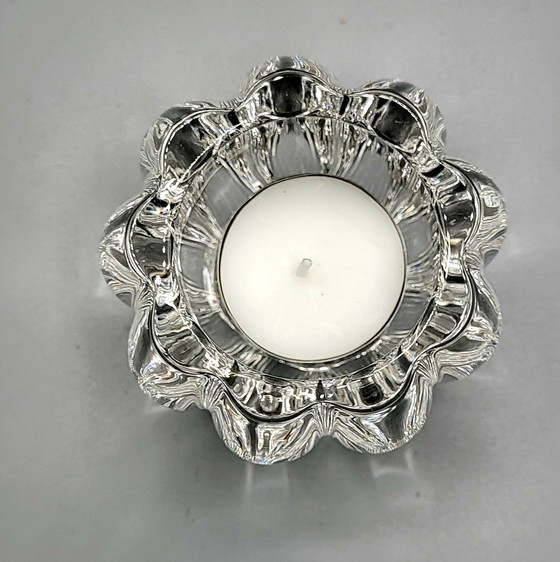 Image 1 of Heavy Vintage crystal tea lights holder - Zware Glazen Kaarsenhouder - Ronde Kristallen Theelichthouder