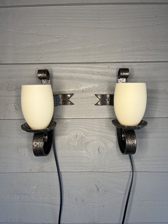 Image 1 of 2 vintage brutalist wall lamps