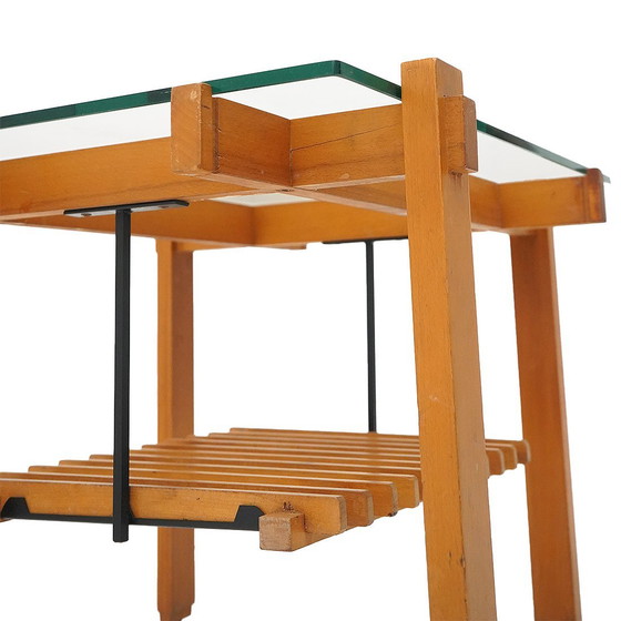Image 1 of Wooden and glass coffee table with wheels, 1960s