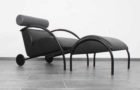 Image 1 of Black Leather Zyklus Lounge Chair + Hocker By Peter Maly For Cor