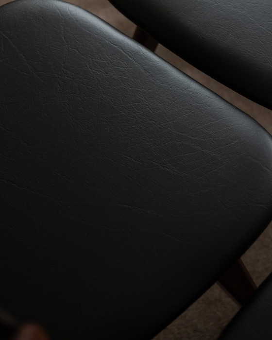 Image 1 of Vintage Dining Chairs by Louis van Teeffelen for AWA (Set of 6) | Reupholstered in Black Skai | Dutch Mid-Century | 1960s