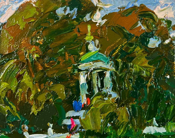 Image 1 of Original Oil Painting Summer Nature Landscape Silence in the green heart of the garden