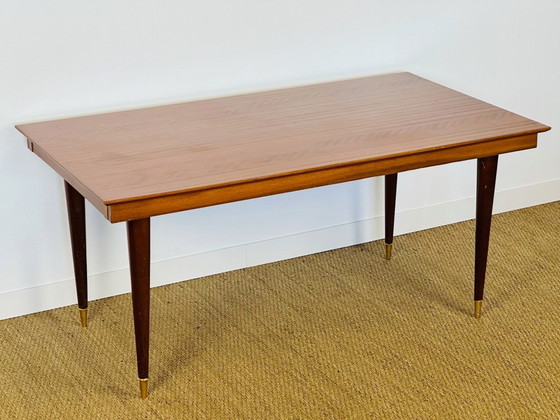 Image 1 of Table à manger art déco en bois verni à motifs chevrons, 1950