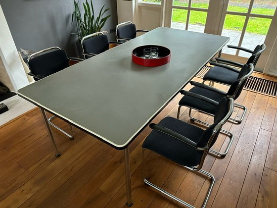 Image 1 of 6x Gebr Van Der Stroom Dutch Originals Model Gispen 201 Chairs + Table