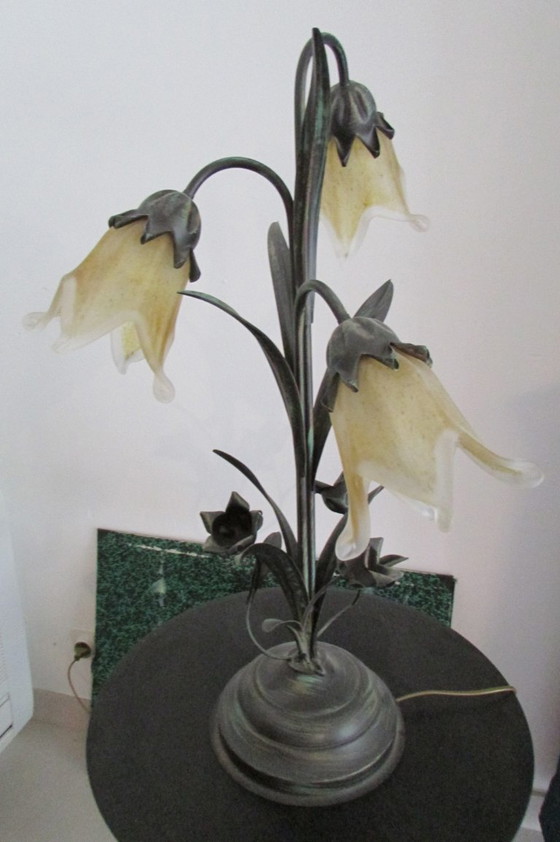 Tafellamp, 3 lichten, smeedijzer, bronskleurig – Tafellampen, Glas (photo 5 of 8)