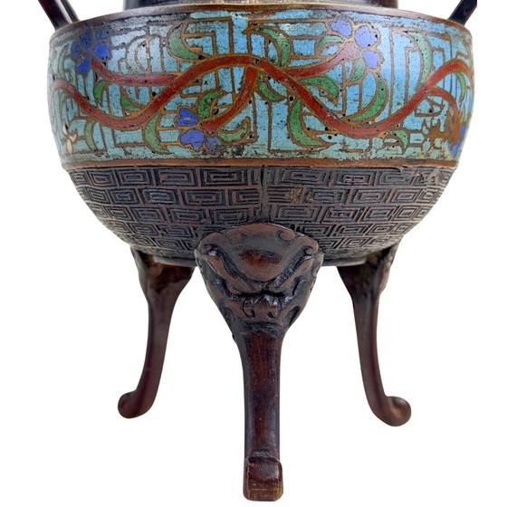Antiguo quemador de incienso chino de trípode – Bronce y Cloisonné – Siglo XIX – Objetos decorativos, Bronze (photo 7 of 11)