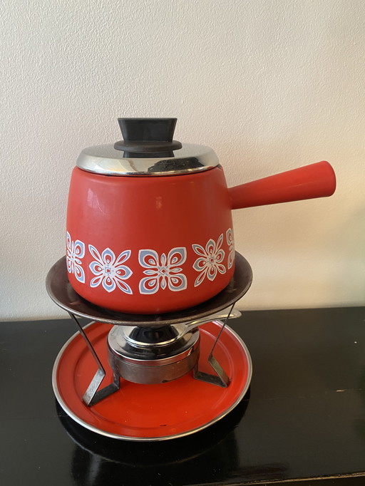 Vintage 70's enamelled metal fondue set