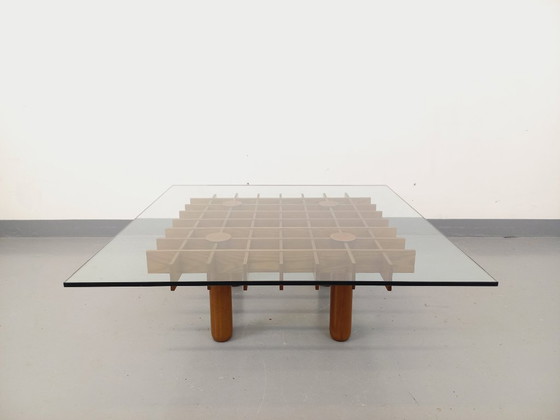 Image 1 of Vintage square Italian coffee table Kyoto by Gianfranco Frattini for Knoll in ash wood and glass from the 1970s