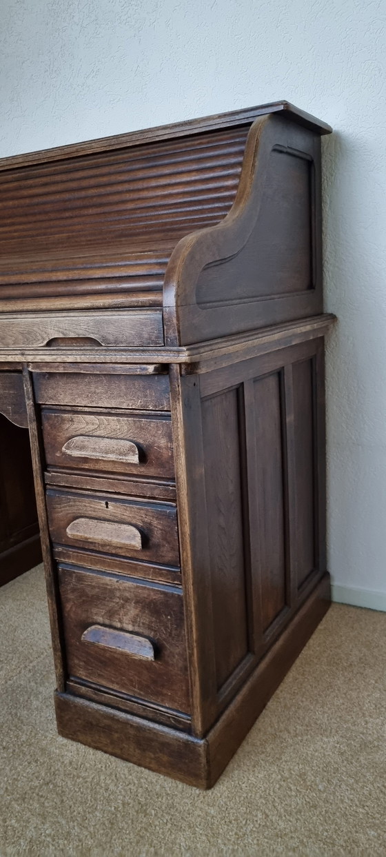 Image 1 of Antique oak roll-top desk with secretary layout