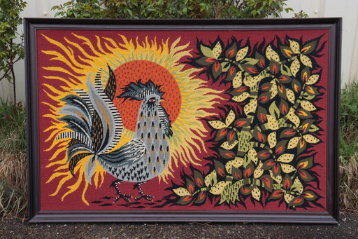 Large Vintage Art Deco Canvas Tapestry in the style of Jean Lurçat, 1950