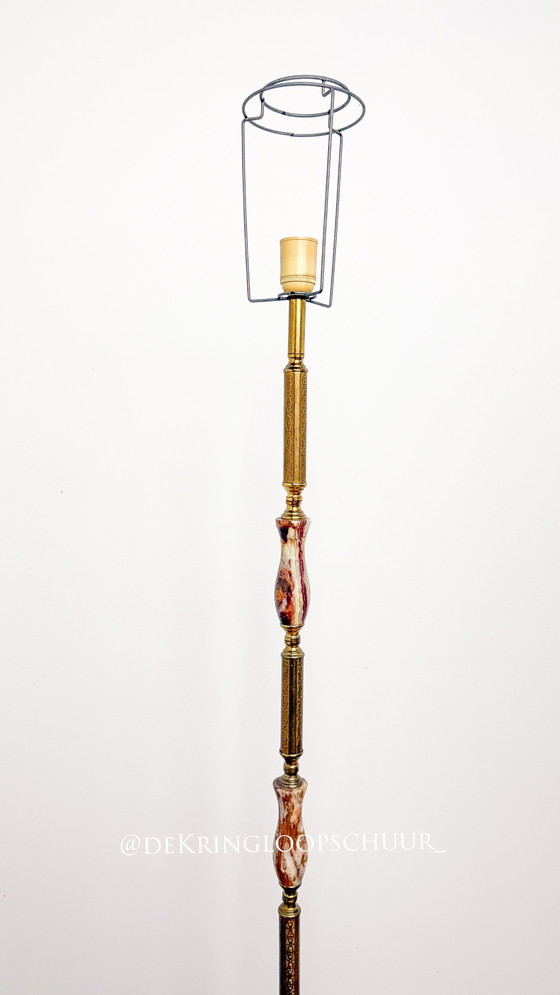 Vintage Messing Onyx Marmer Vloerlamp Excl. Lampenkap – Vloerlampen, Marble, Metal (photo 5 of 8)