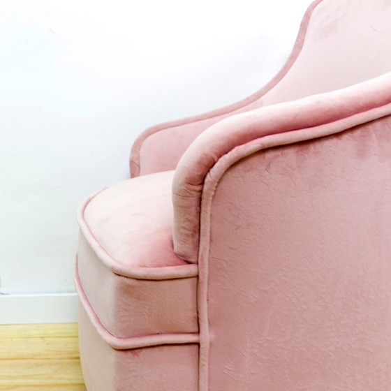 Image 1 of Stoffen en houten fauteuil uit Mid Century, 1950