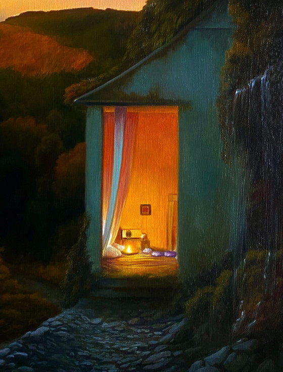 Original Oil Painting Symbolism House Be a Light in the Darkness – Paintings & Drawings, Canvas (photo 5 of 7)