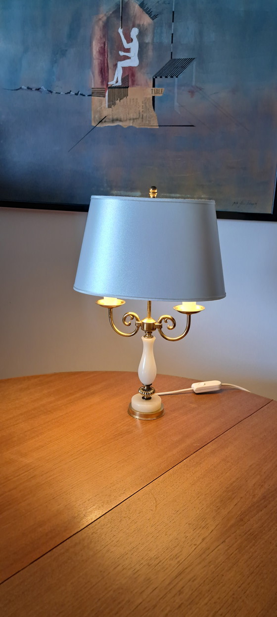 Image 1 of Vintage Brass Table Lamp with White Shade – Hollywood Regency Style