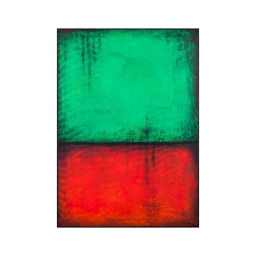Abstraktes modernes Acrylgemälde in Grün und Rot auf Keilrahmen