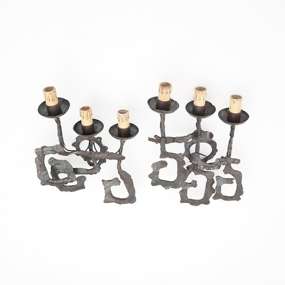 Image 1 of Pair of Brutalist wrought iron wall lamps, 1960s