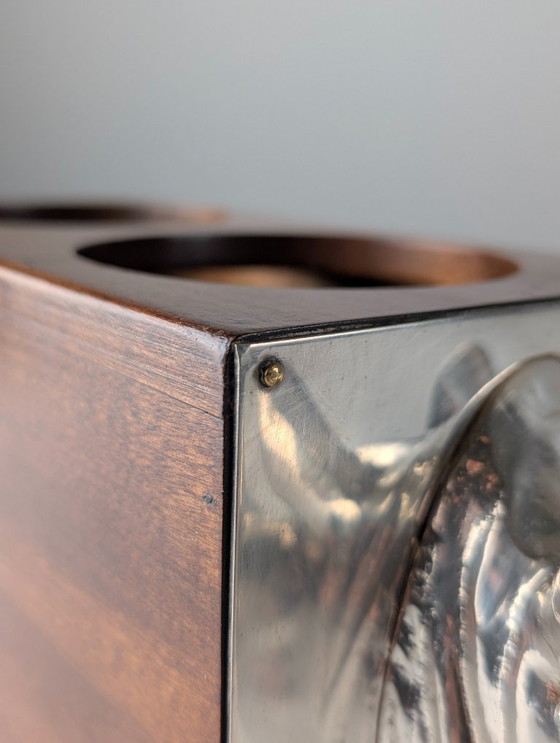 Image 1 of Almazán Rhino Bottle Holder, Mid-Century Modern Wood & Nickel Silver, 1960s